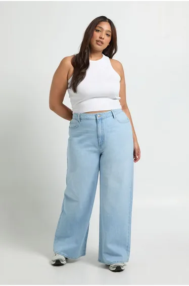 Plus Basics High Waist Wide Leg Jean - bleach wash