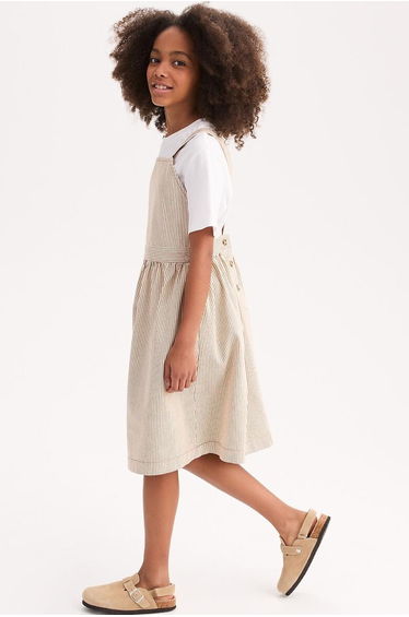 Striped Shift Dress with Apron-Style Straps