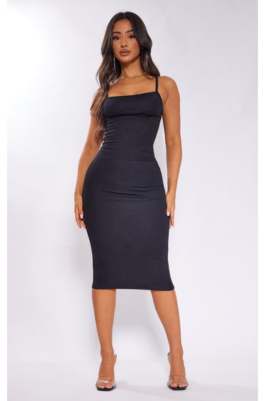 Petite Black Strappy Midi Dress