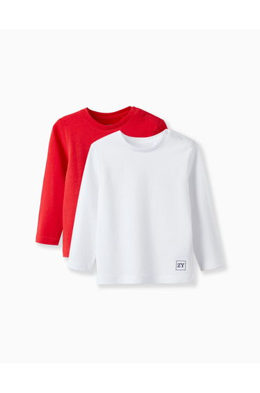 Pack of 2 Long Sleeve T-Shirts for Baby Boys, Red/White