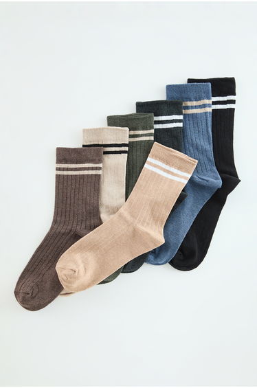 Multicolored Unisex 7-Pack Striped Cotton College-Tennis Socks