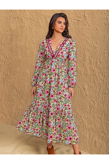 Women Floral Dress with Long Sleeves