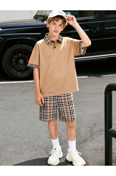 Teen Boys Check Polo and Shorts Set