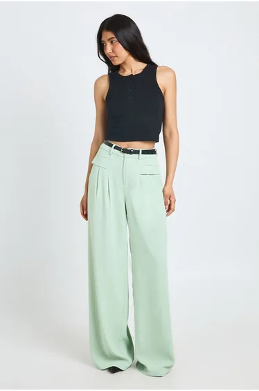 Tall Fluid Belted Wide Leg Trousers - sage