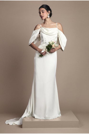 Cowl Neck Corset Drape Satin Maxi Wedding Dress