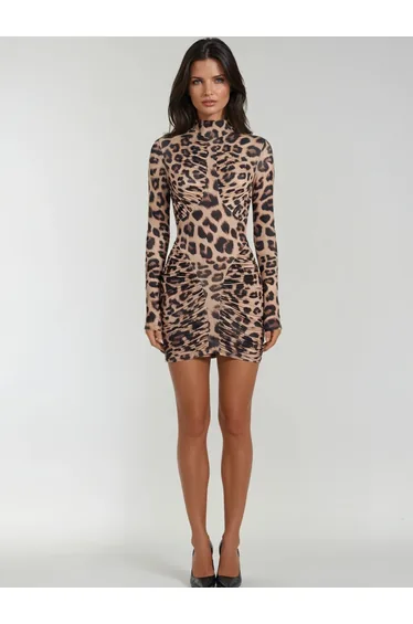 Mixotroph Backless Ruched Mini Dress In Leopard