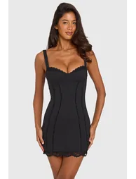 Pinstripe Ponte Lace-Trim Peekaboo Mini Dress in Black Pinstripe - 5