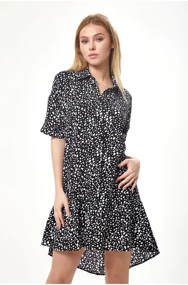 Women's Mini Dress with Short Sleeves in Black and White Animal Print .