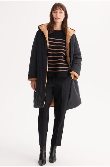 Long Padded Reversible Jacket with Fixed Hood