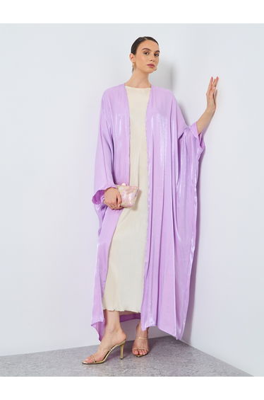 Metallic Batwing Sleeve Open Front Abaya