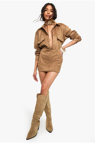 Suede Look Mini Skirt - tan