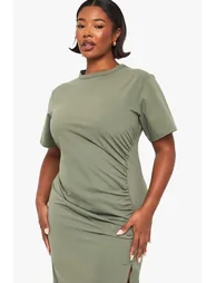 Plus Ruched Detail T-Shirt Dress - khaki - 3