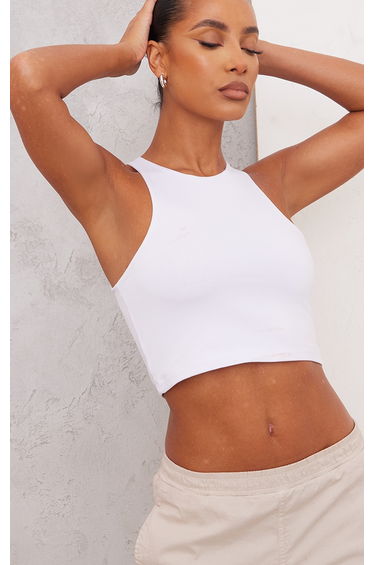 White Slinky Racer Crop Top