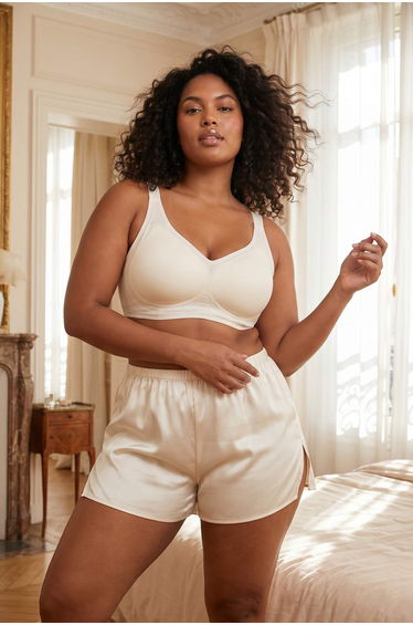Ecru Seamless Laser Cut Invisible/Ghost Non-Wired Covered Bralette Plus Size Bra