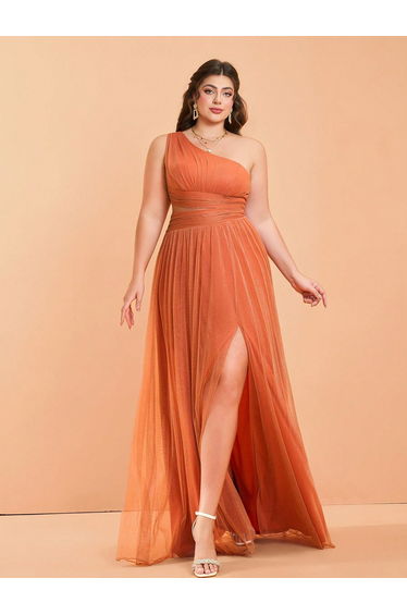 Leely Plus Women's Elegant One Shoulder Sleeveless Party Dresses