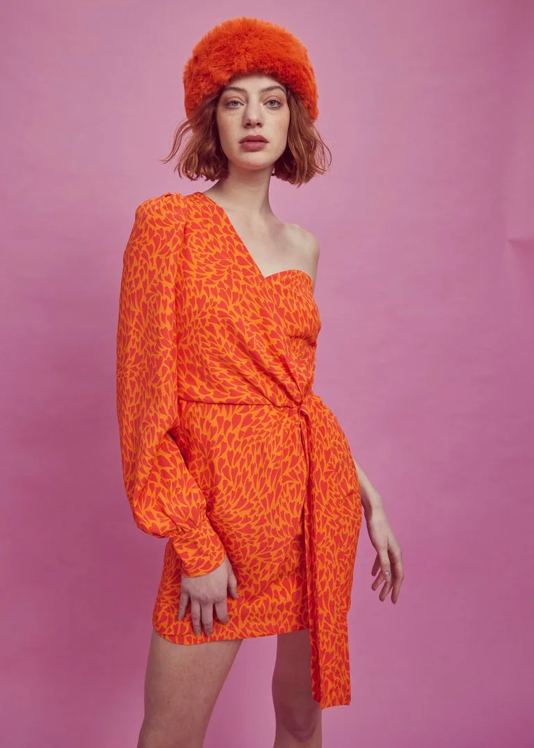Shop Petite Paige One Shoulder Mini Dress - Orange/Red Online in Oman