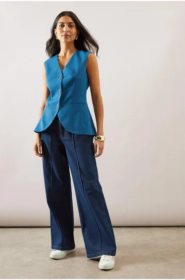 Longline Button Detail Waistcoat