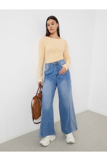 High Rise Wide Leg Faded Jeans