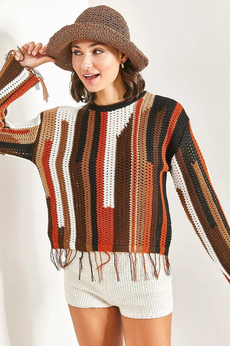 Women's Multi-Patterned Knitwear Sweater - 4