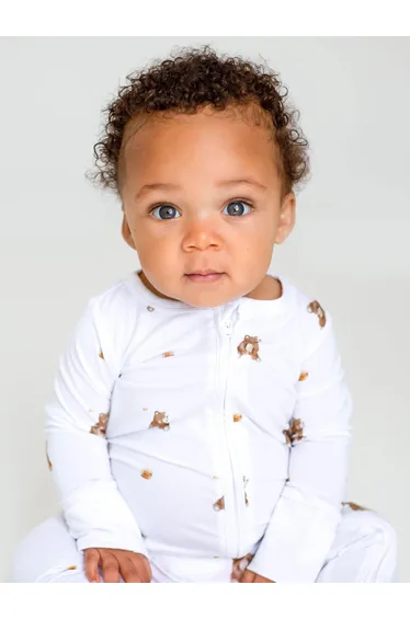Cozy Crew Club Baby Bear Cotton Zip Sleepsuit One Piece in White