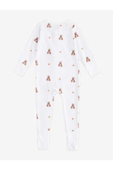 Cozy Crew Club Baby Bear Cotton Zip Sleepsuit One Piece in White