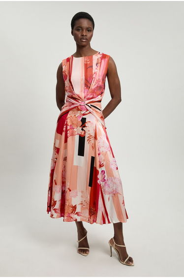 Viscose Georgette Sleeveless Floral Print Woven Midi Dress