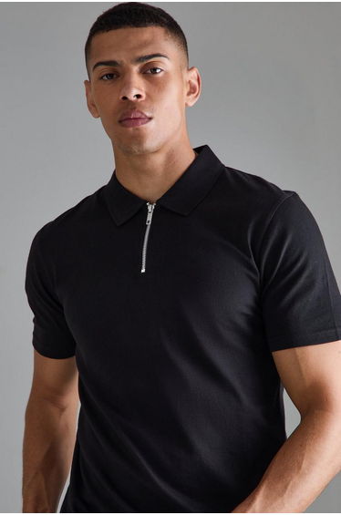 Slim Zip Neck Polo - black