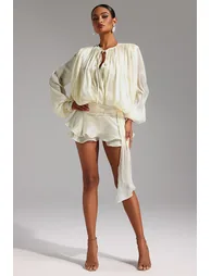 فستان قصير بكشكش بأكمام طويلة بفتحات - 4