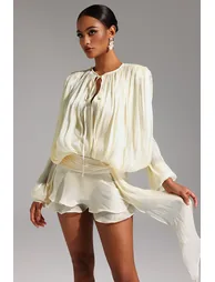 فستان قصير بكشكش بأكمام طويلة بفتحات - 6