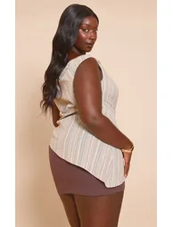 Plus Multi Textured Stripe One Shoulder Asymmetric Long Top - 2