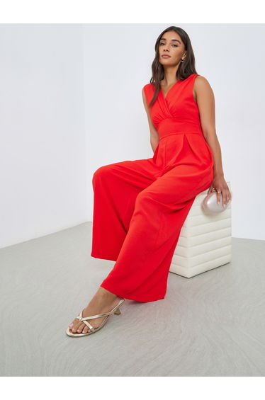 Women Red Wide Leg Jumpsuit