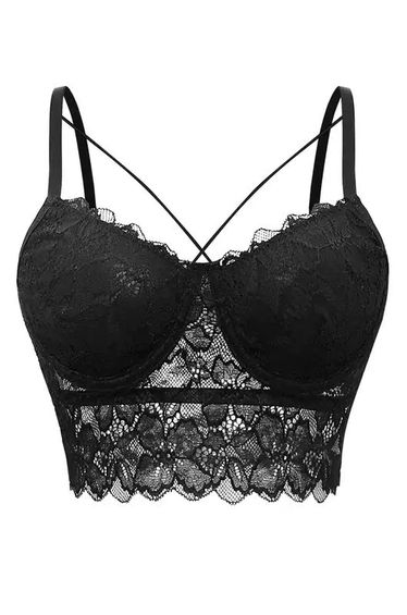 Floral Lace Crisscross Front Bra Top in Black for Date Nights & Party Nights