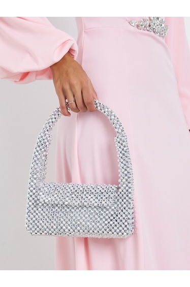 Silver Beaded Evening Handbag