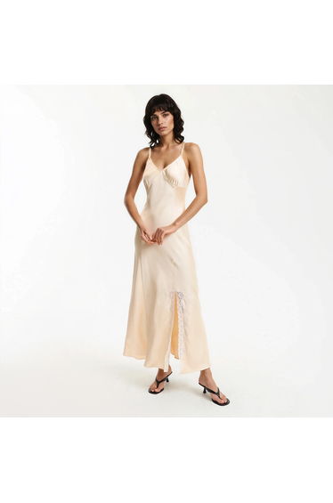 Satin Maxi Dress with Shoestring Straps