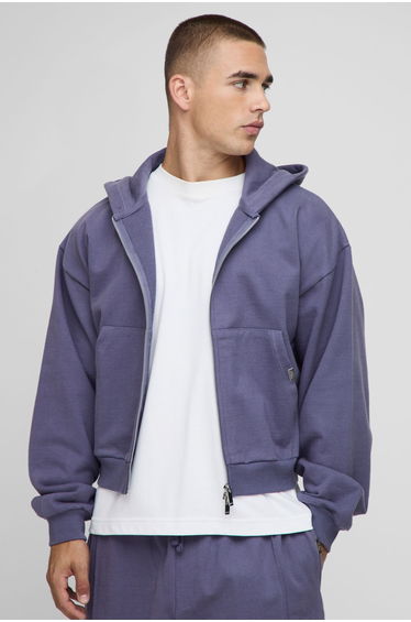 Premium Man Script Heavyweight Shrunken Fit Zip Through Hoodie