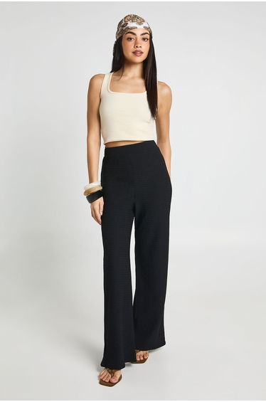 Textured Straight Leg Trousers - black