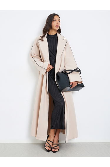 Women Beige Abaya with Contrast Trim Detail
