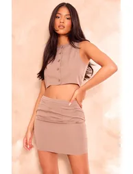 Tall Taupe Button Up Cropped Waistcoat - 1