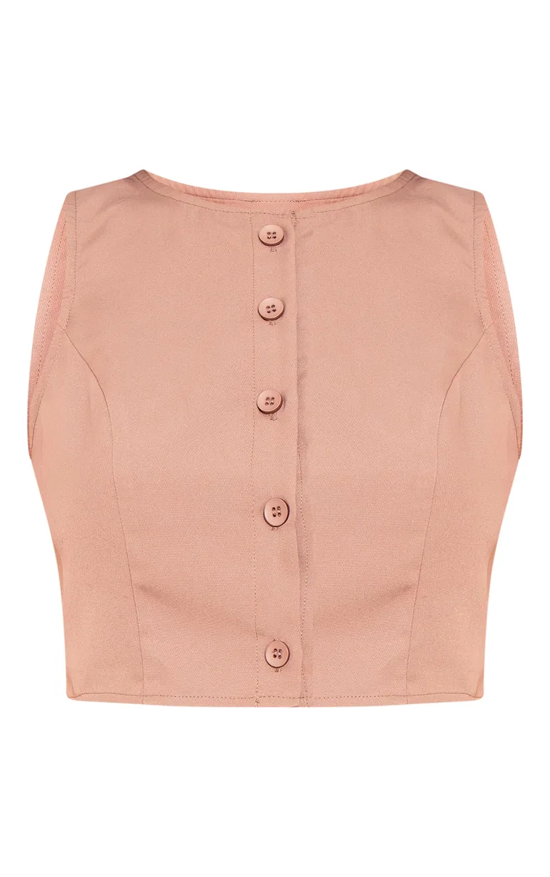 Tall Taupe Button Up Cropped Waistcoat - 4