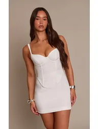 White Woven Corset Detail Mini Bodycon Dress - 5