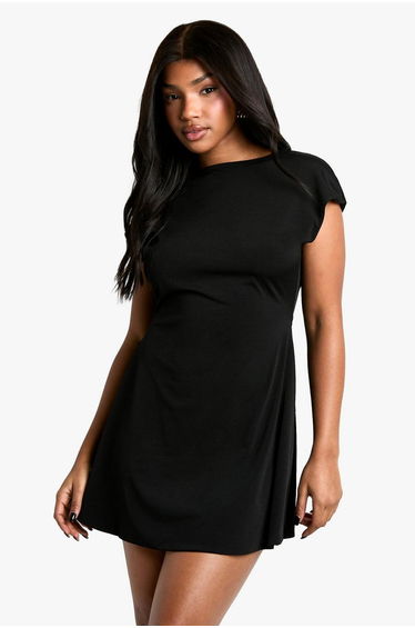 Tie Plunge Back Mini Dress - black
