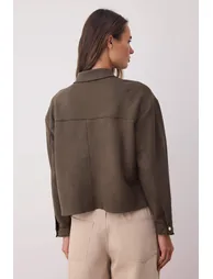 Khaki Gold Button Detailed Suede Shirt Jacket - 3