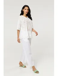 White Cotton Lace Detail Boho Blouse - 5