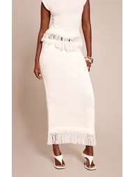 تنورة بريتي ليتل ثينق بلون كريمي ماكسي بقصة مستقيمة - 1