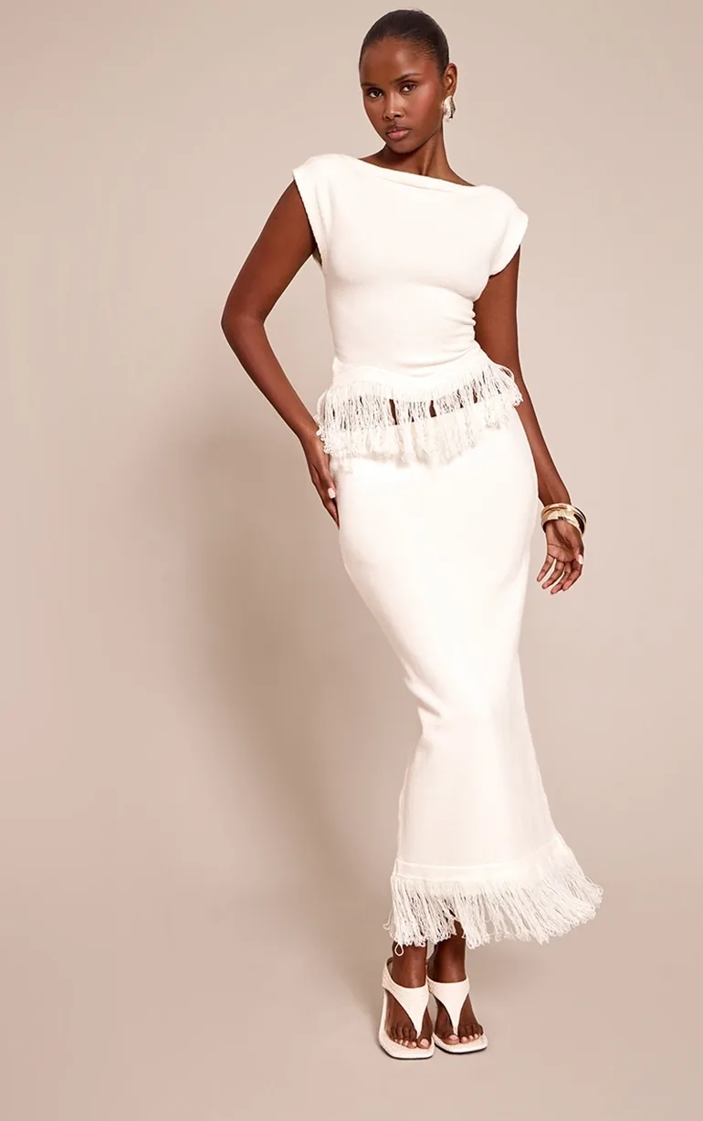 تنورة بريتي ليتل ثينق بلون كريمي ماكسي بقصة مستقيمة