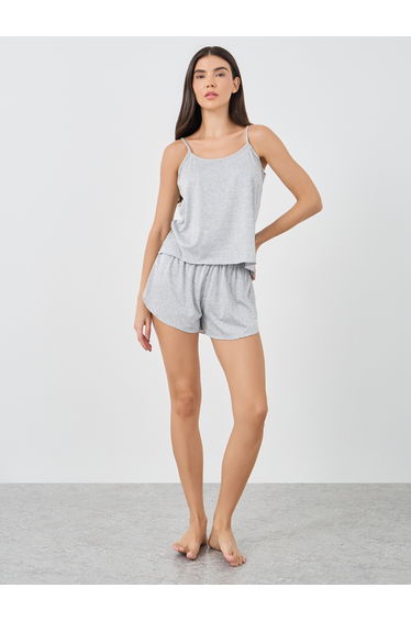 Solid Strappy Top and Shorts Pyjama Set