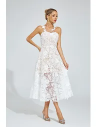 Waters White Lace Illusion Midi Dress - 1
