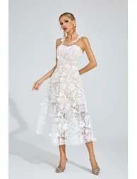 Waters White Lace Illusion Midi Dress - 3