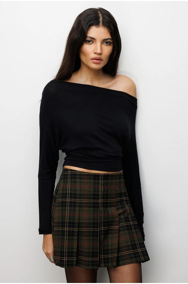 MIXRAY Asymmetrical Collar Slim Fit Crop Blouse with Cut Out