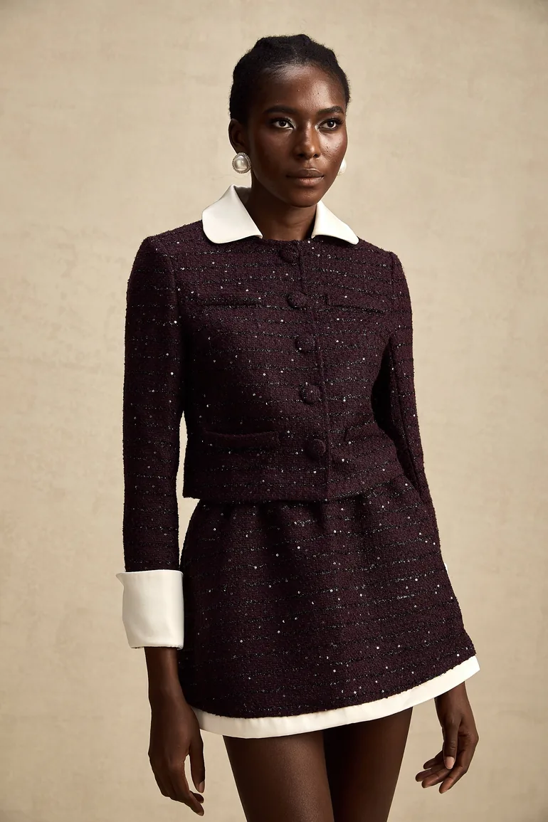 Brigitte purple sequined tweed jacket & skirt matching set Miss